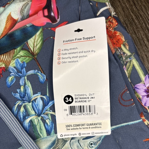 Saxx Betawave 2N1 Boardie 17" Men's 34 Swim Trunks Shorts Ballpark Pouch Fish - Picture 9 of 13